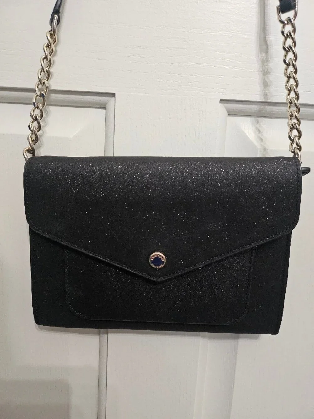 Kate Spade New York Tinsel Glitter Flap Crossbody Bag Black Envelope, Clutch